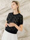 Black Lace Crew Neck Short Sleeve Top