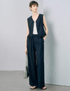 Dark Denim Look Sleeveless Ruffle Hem Vest