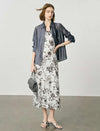 Watercolor Floral Print Slip Midi Dress