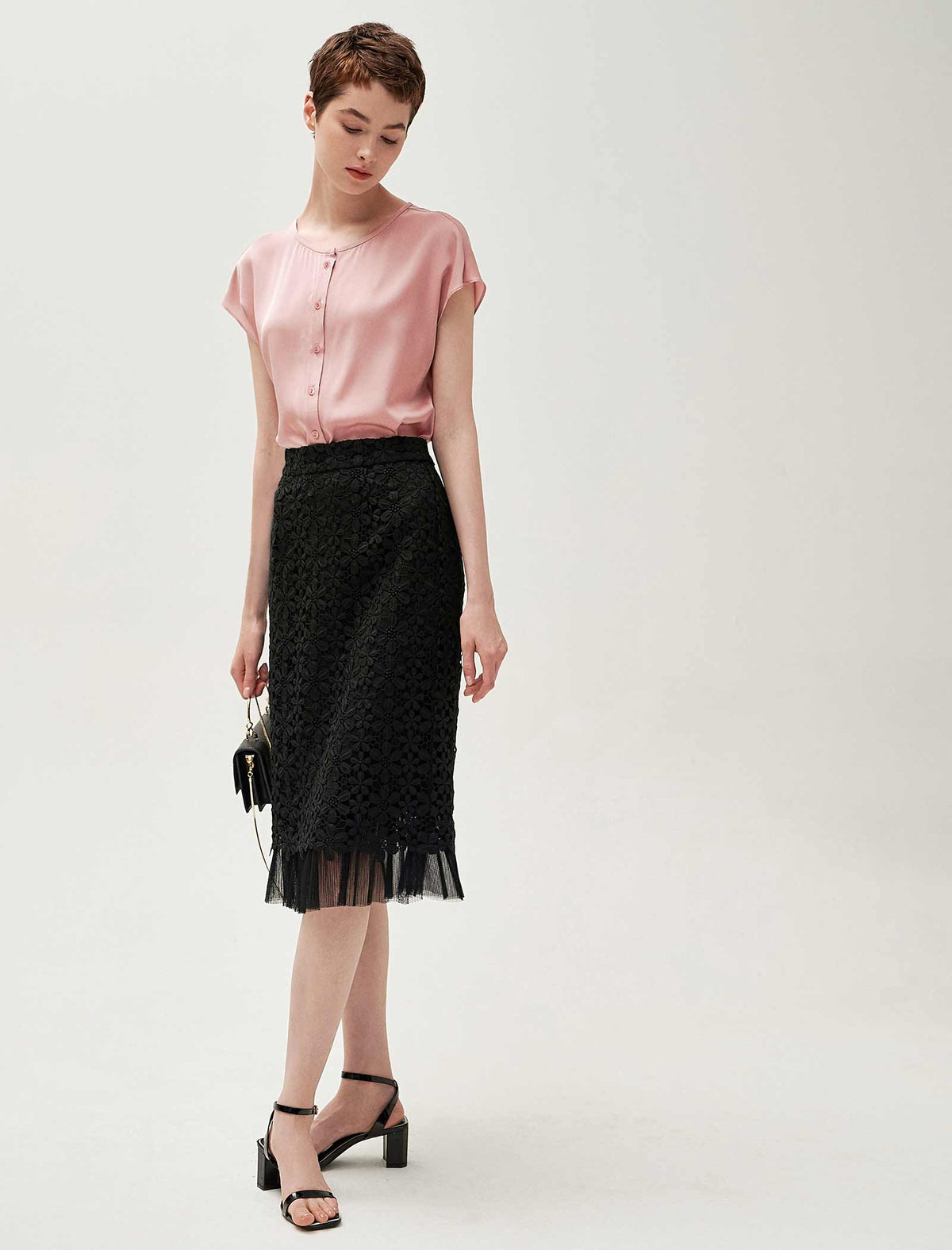 Silk Button Detail Flutter Sleeve Shirt