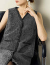 Tweed Sleeveless V-Neck Dress with Trim