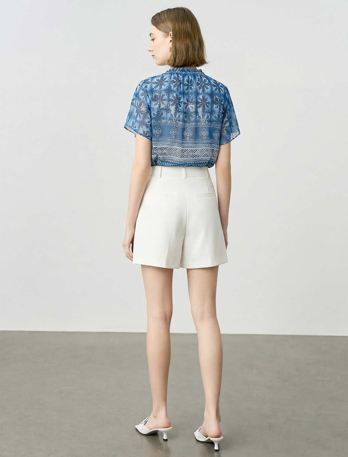 Blue Batik Print Short-Sleeve Blouse