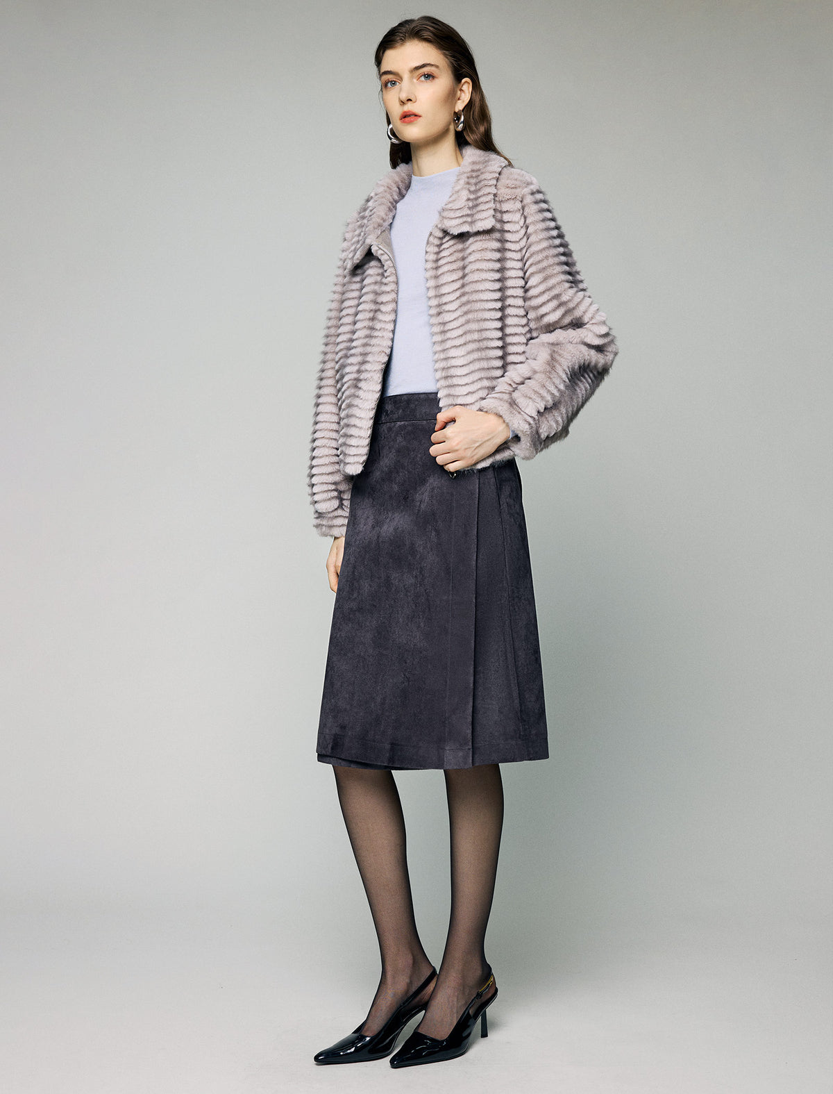Wrap-Front Button High-Waist A-Line Midi Skirt