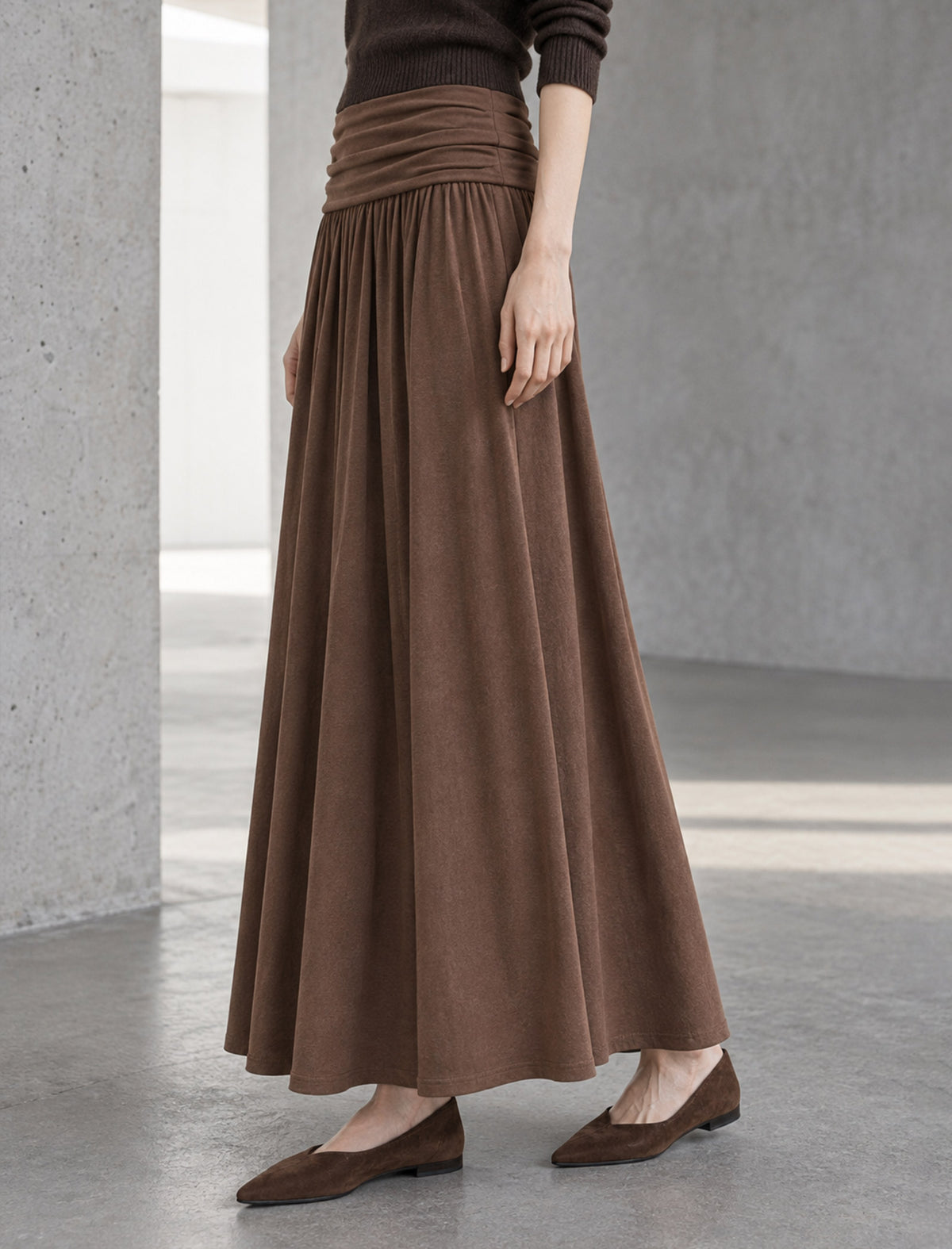 Ruched Waist Gathered A Line Maxi Skirt