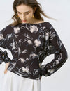 Abstract Floral Print Boat Neck Blouse
