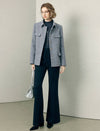 Wool Blend Textured Collared Belted Utility Jacket
