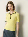 Contrast Trim Textured Knit Polo Short Sleeve Top