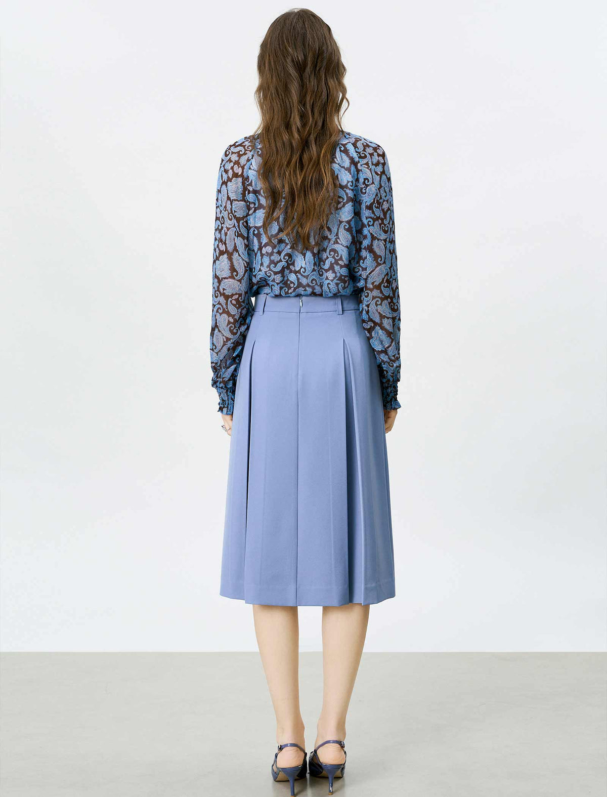 Blue Paisley Tie-Neck Blouse