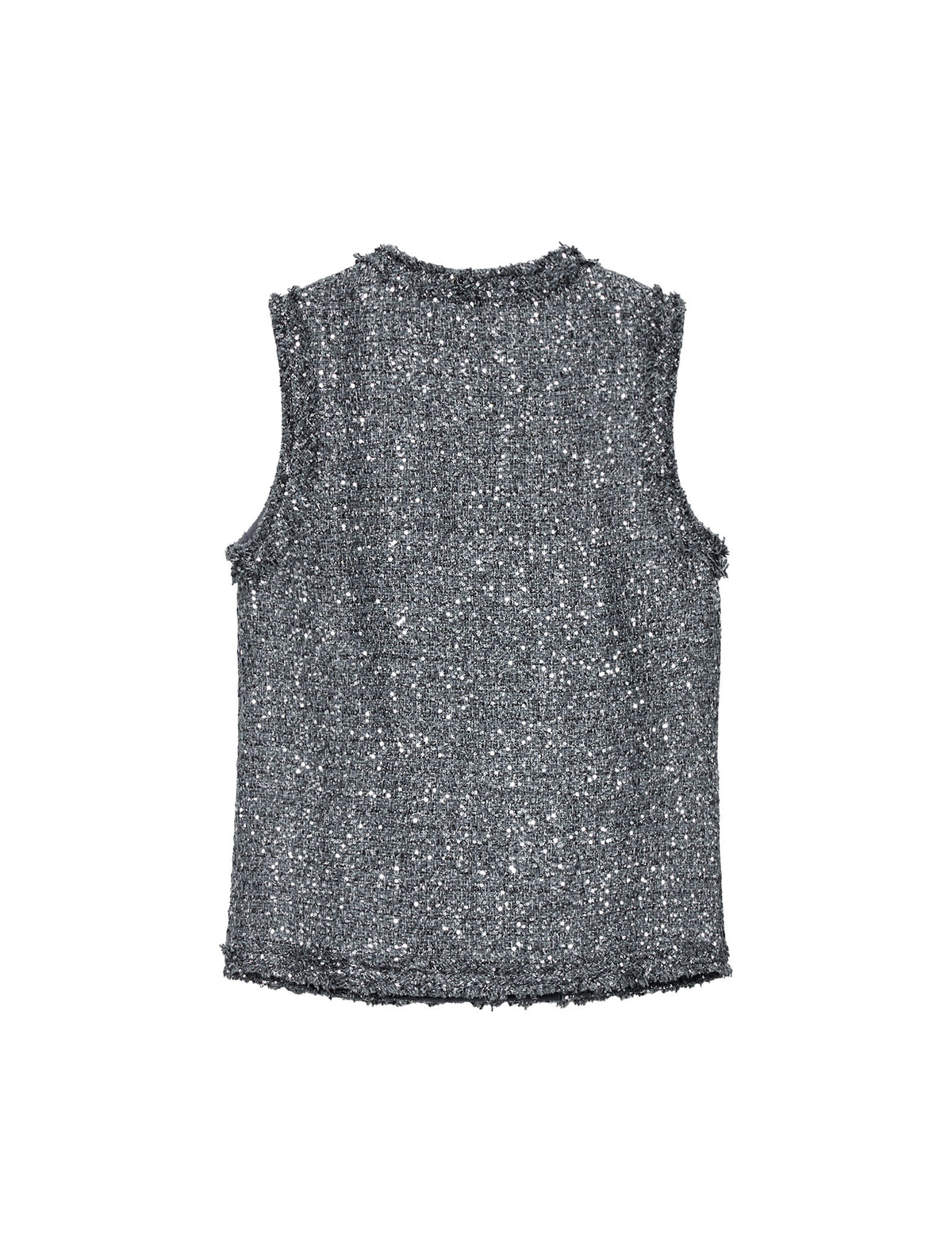 Sparkle Tweed V Neck Sleeveless Fringe Trim Vest