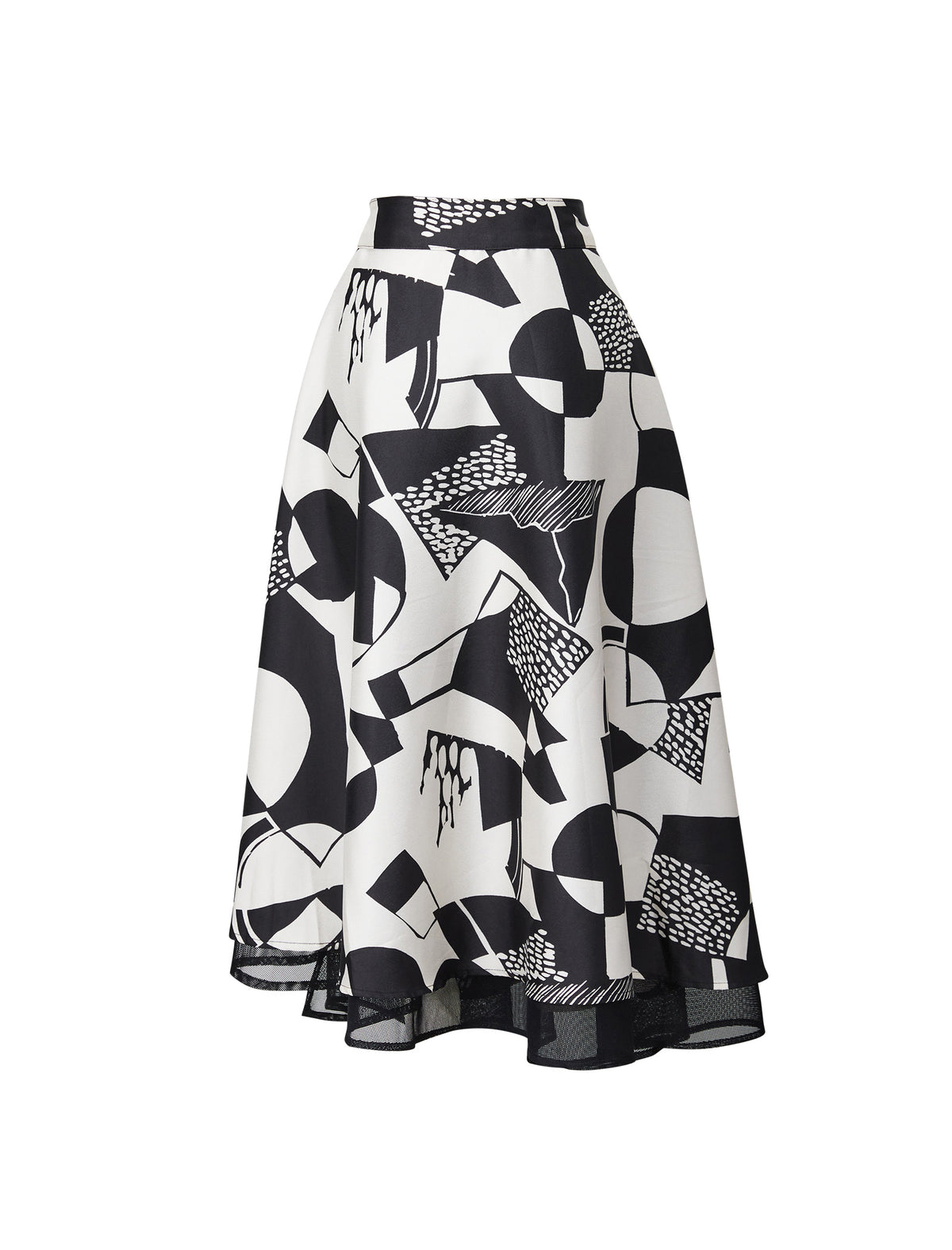 Reversible Geometric Print Mesh Detail Midi Skirt