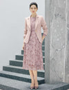 Dusty Pink Beaded Lace Midi Dress