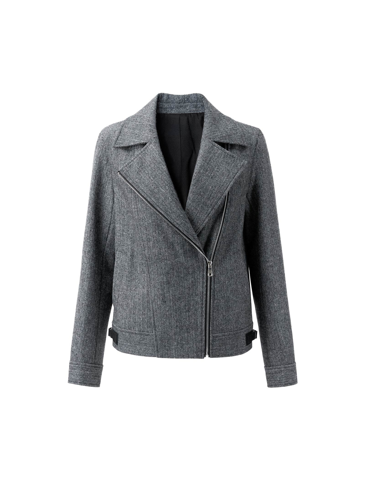 Wool Blend Zip-Front Cropped Jacket