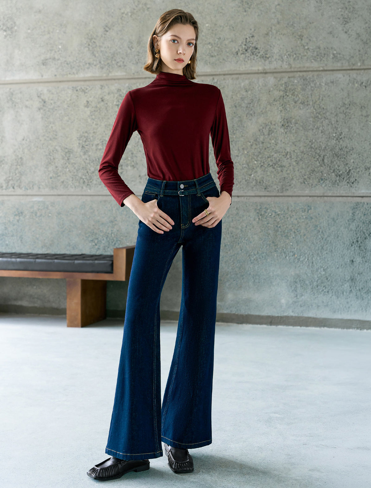 Slim Fit Mock Neck Long Sleeve Knit top