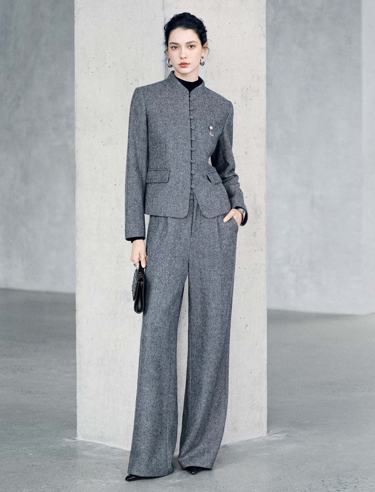 Textured High Waist Wide Leg Pants
