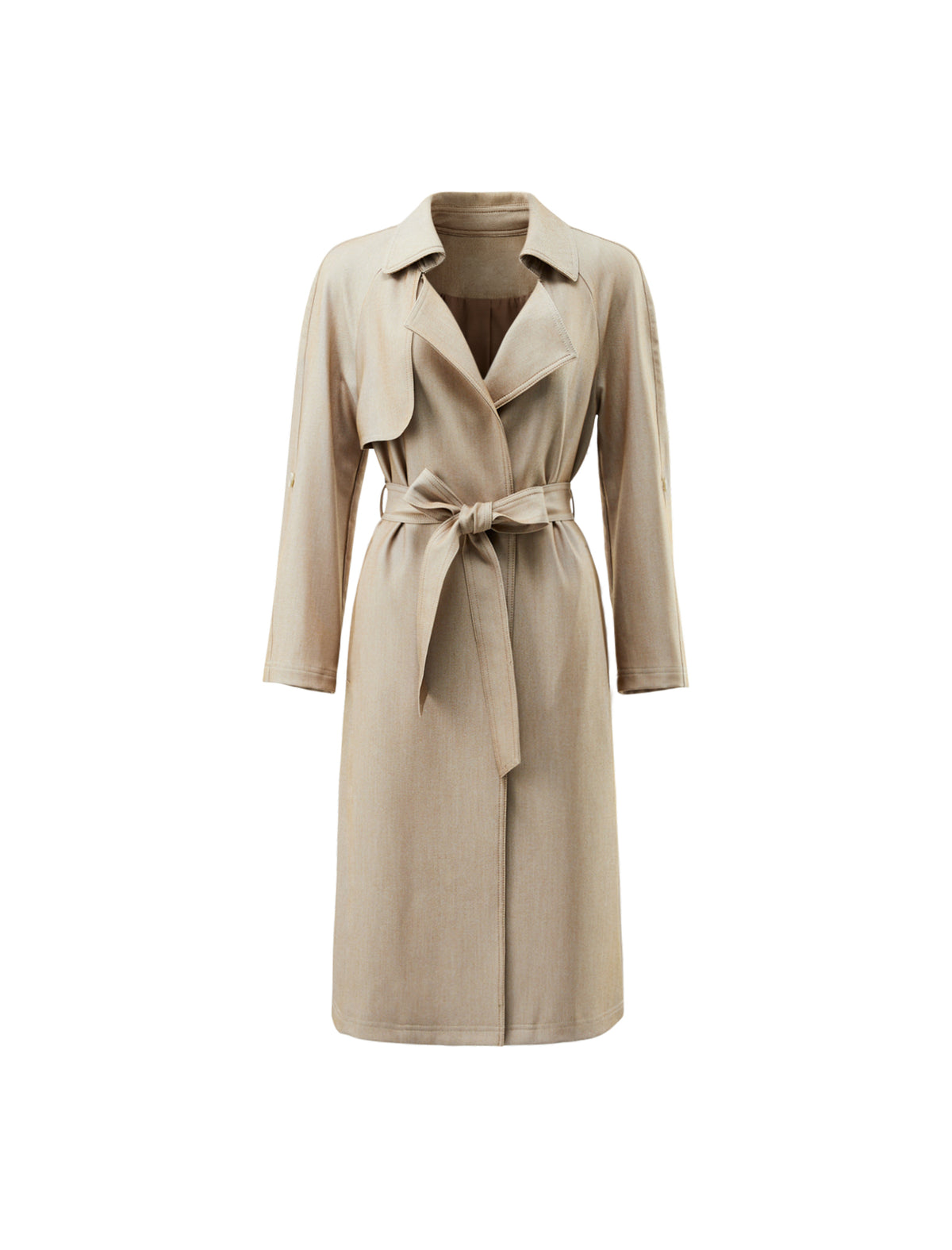 Textured Collared Button-Front Belted Trench Coat