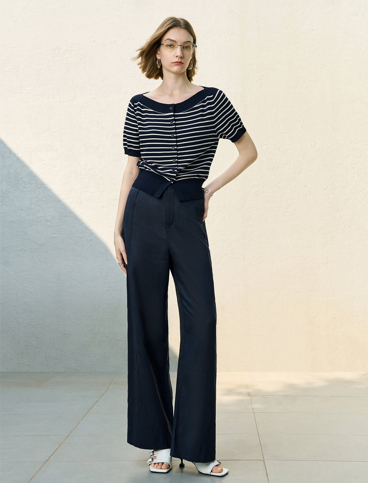 High Waisted Linen Blend Wide Leg Pants