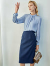 Navy Blue Pencil Midi Skirt