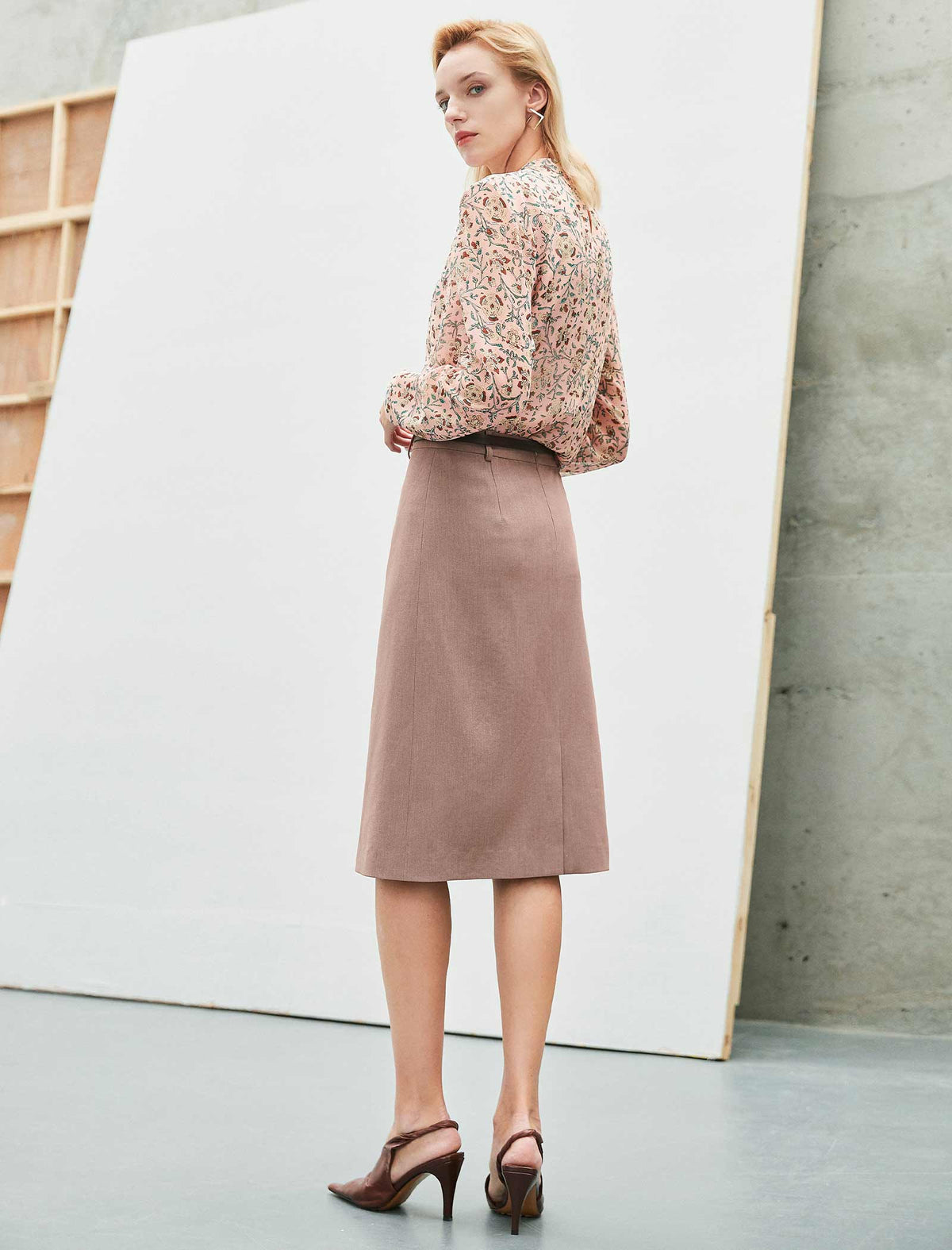 Floral Mock-Neck Ruffle Detail Blouse