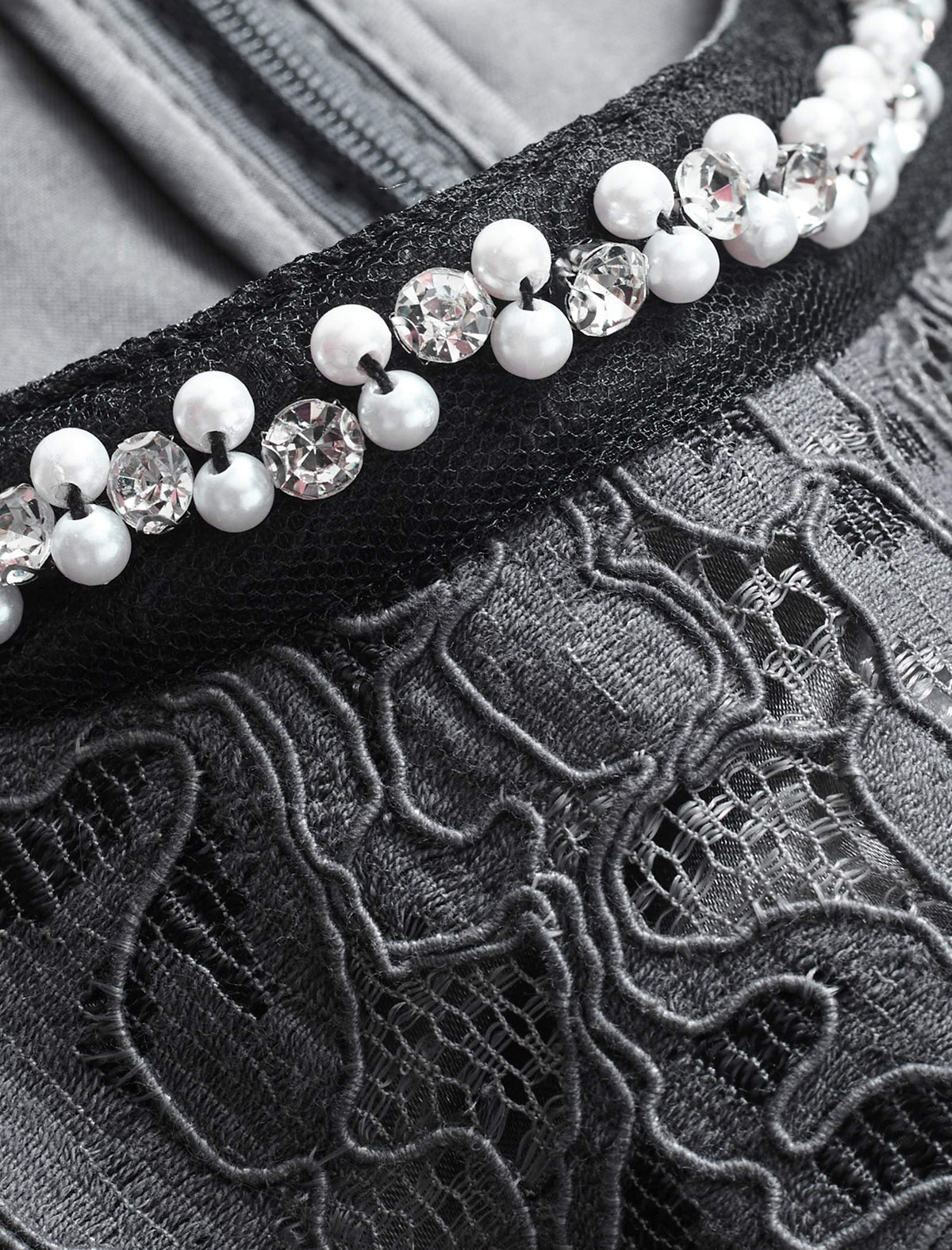 Lace Beaded Neckline Midi Dress