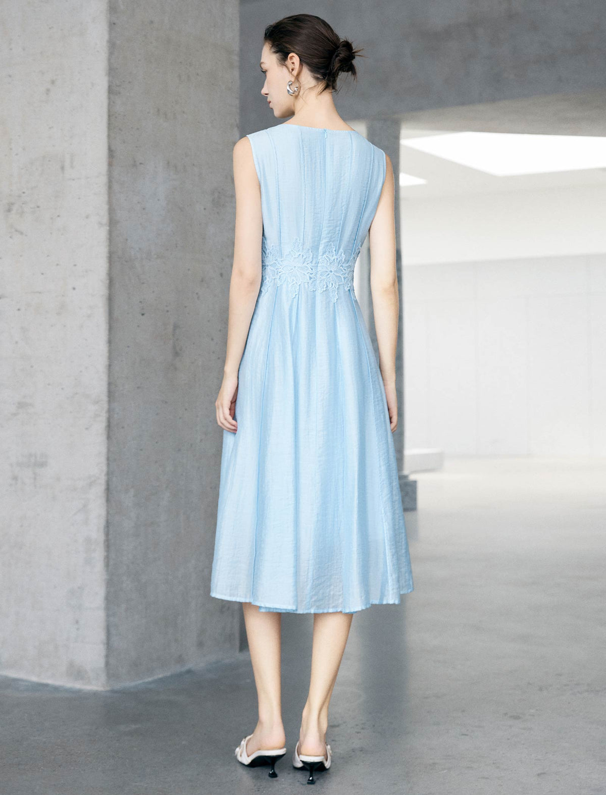 Tencel Sleeveless Lace-Waist Midi Dress