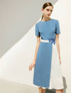 Round Neck Asymmetric Color-Block Dress
