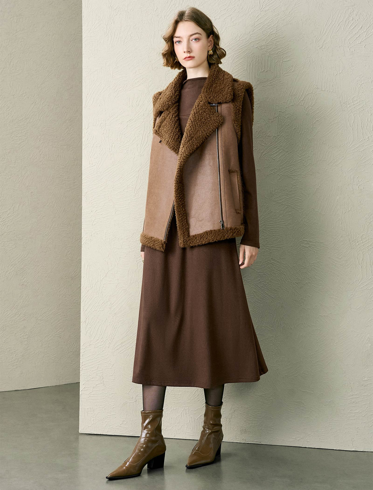 Mock Neck Wrap Detail Long Sleeve Midi Dress