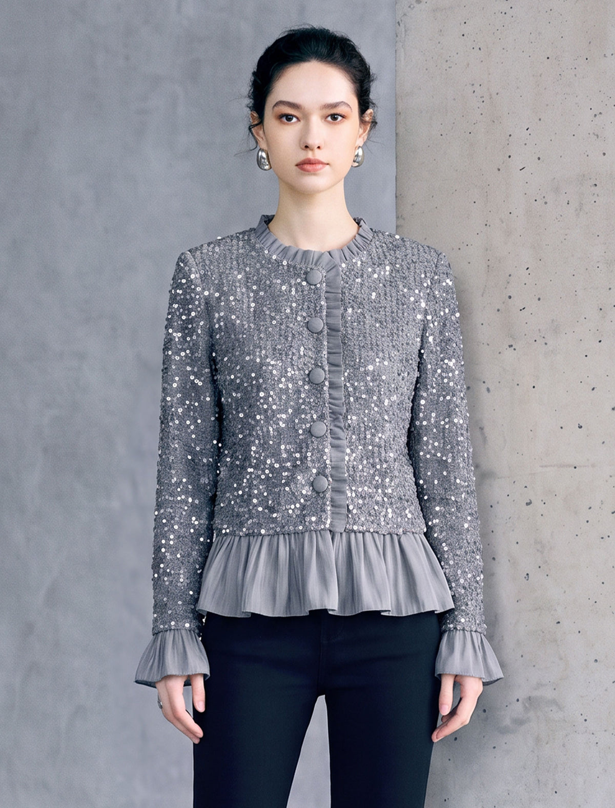 Embellished Peplum Long Sleeve Top
