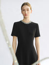 Embellished Neckline Fit And Flare Dress