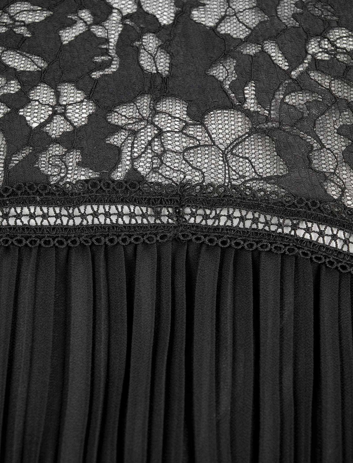 Black Lace Detail Pleated Maxi Dress