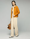 Striped-Collar Cable-Knit Long Sleeve Zip-Front Cardigan