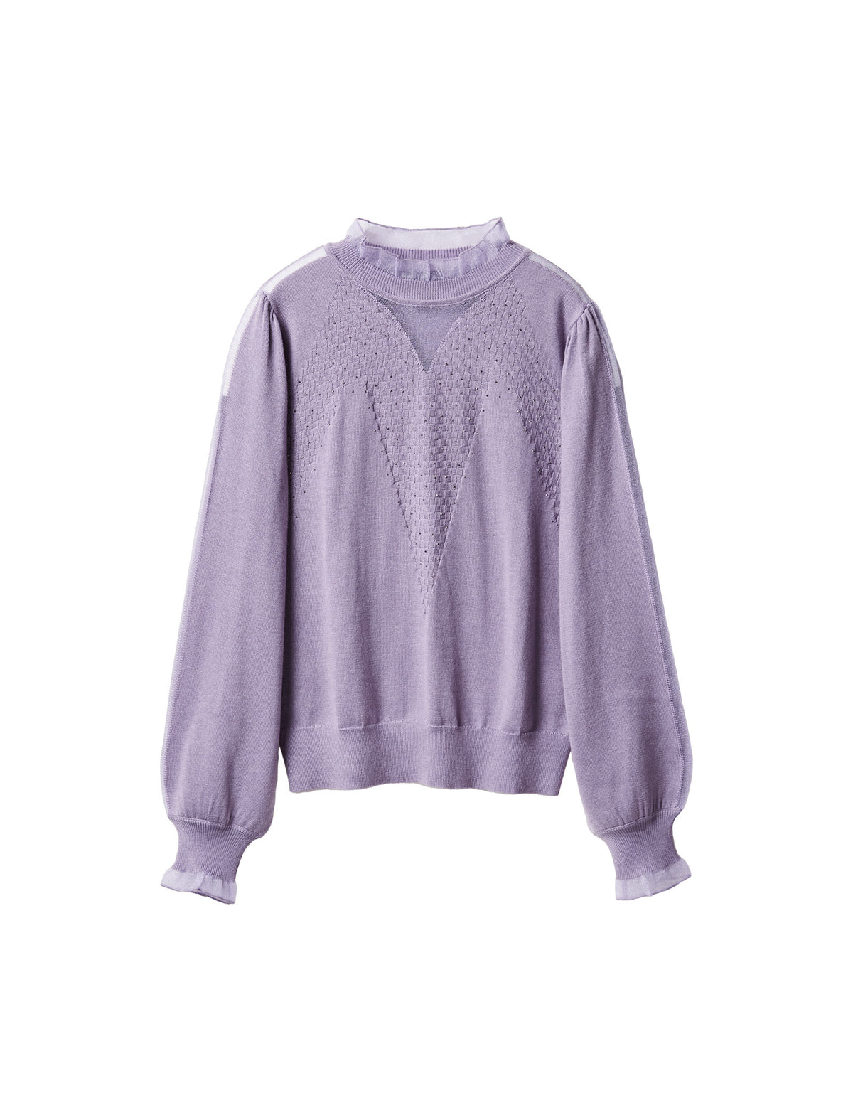 Ruffled Mock Neck Puff Sleeve Sweater