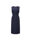 Wool Blend Pinstripe Sleeveless Sheath Midi Dress