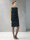 Beaded Neck 3D Floral Sleeveless Shift Dress