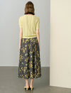 Pale Yellow Tencel Pearl Trim Knit Cardigan