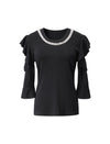 Ruffle Cut-Out 3/4 Sleeve Knit Top