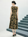 Sleeveless Floral Print Belted Midi A‑Line Dress