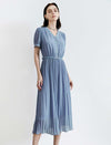 V-Neck Chiffon Pleated Midi Dress