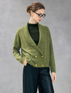 Wool Blend Shawl-Collar Double-Breasted Cropped Cardigan