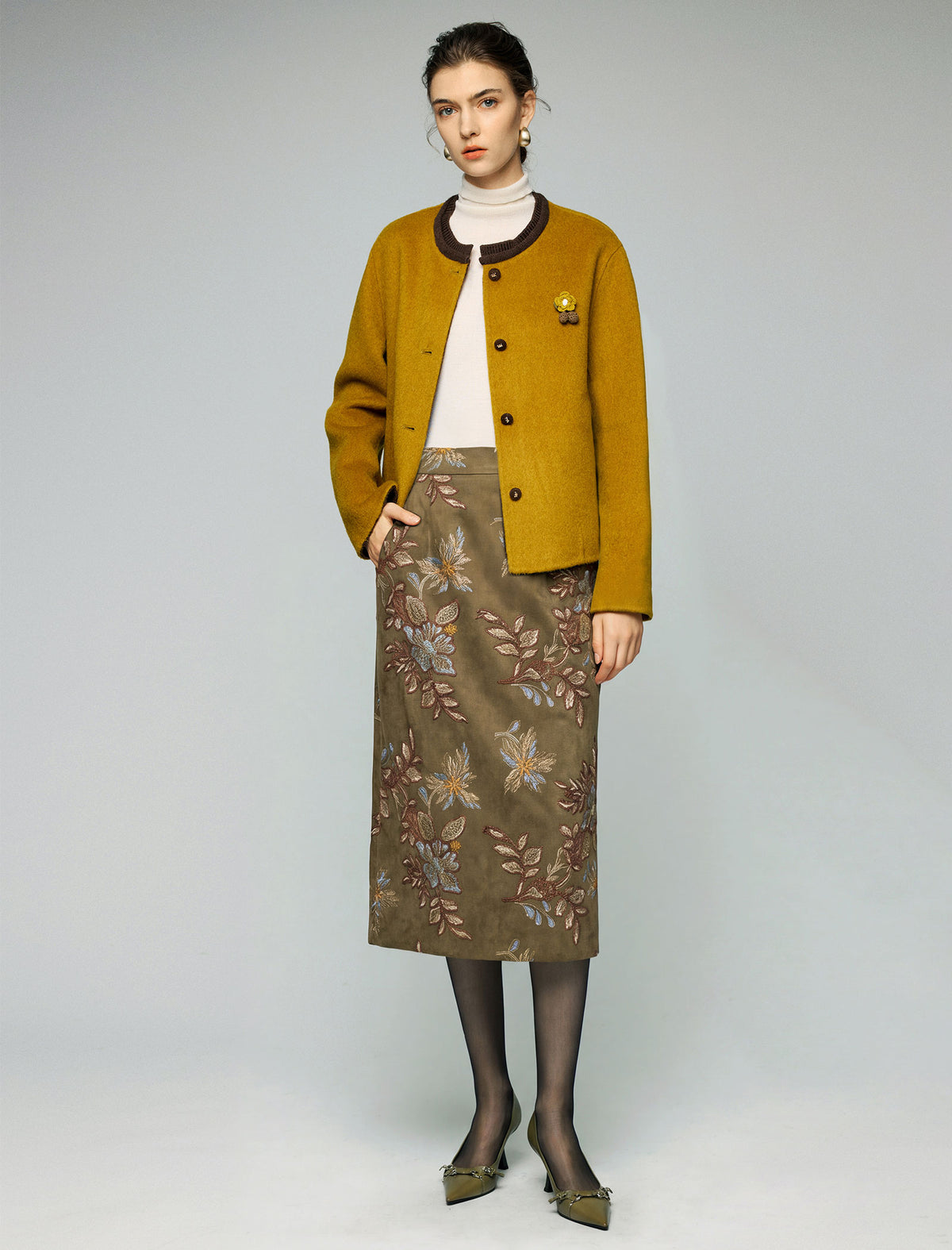 Floral Print Pocket Straight-Fit Midi Skirt