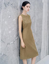 Wool Blend Embroidered Sleeveless Midi Dress