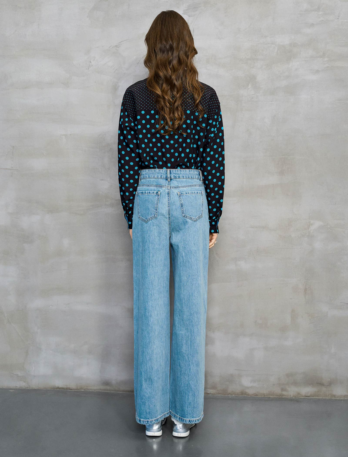 Black And Turquoise Polka Dot Asymmetric Blouse