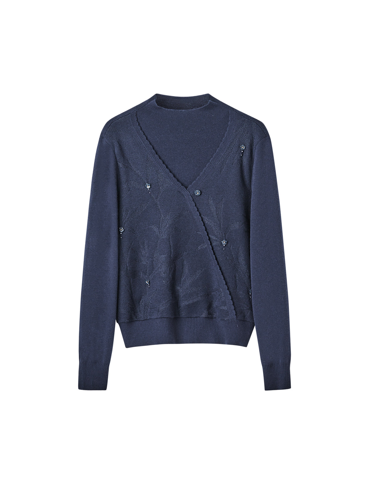 Wool Blend Mock Neck Jacquard Knit Sweater