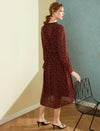 Burgundy Ditsy-Print Long-Sleeve Midi Dress
