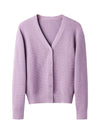 Purple Minimalist V-Neck Long-Sleeve Knit Cardigan
