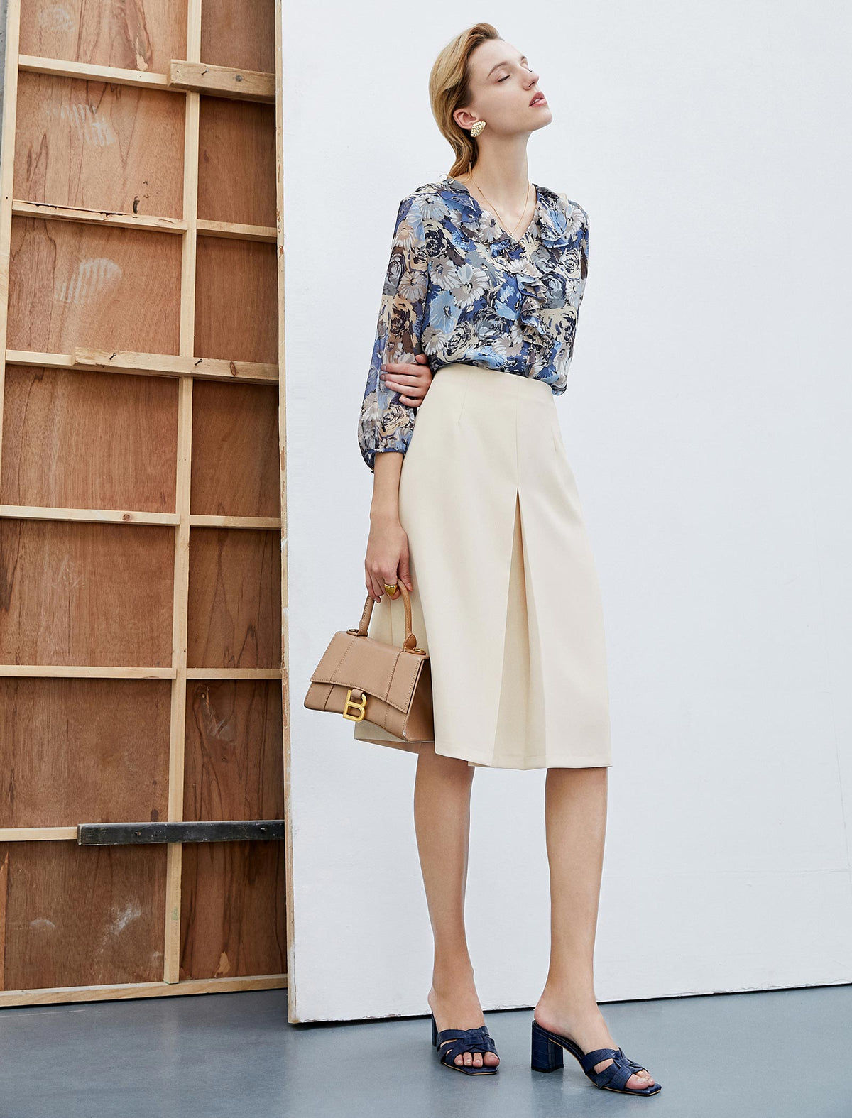 High-Waisted Slit A-Line Skirt