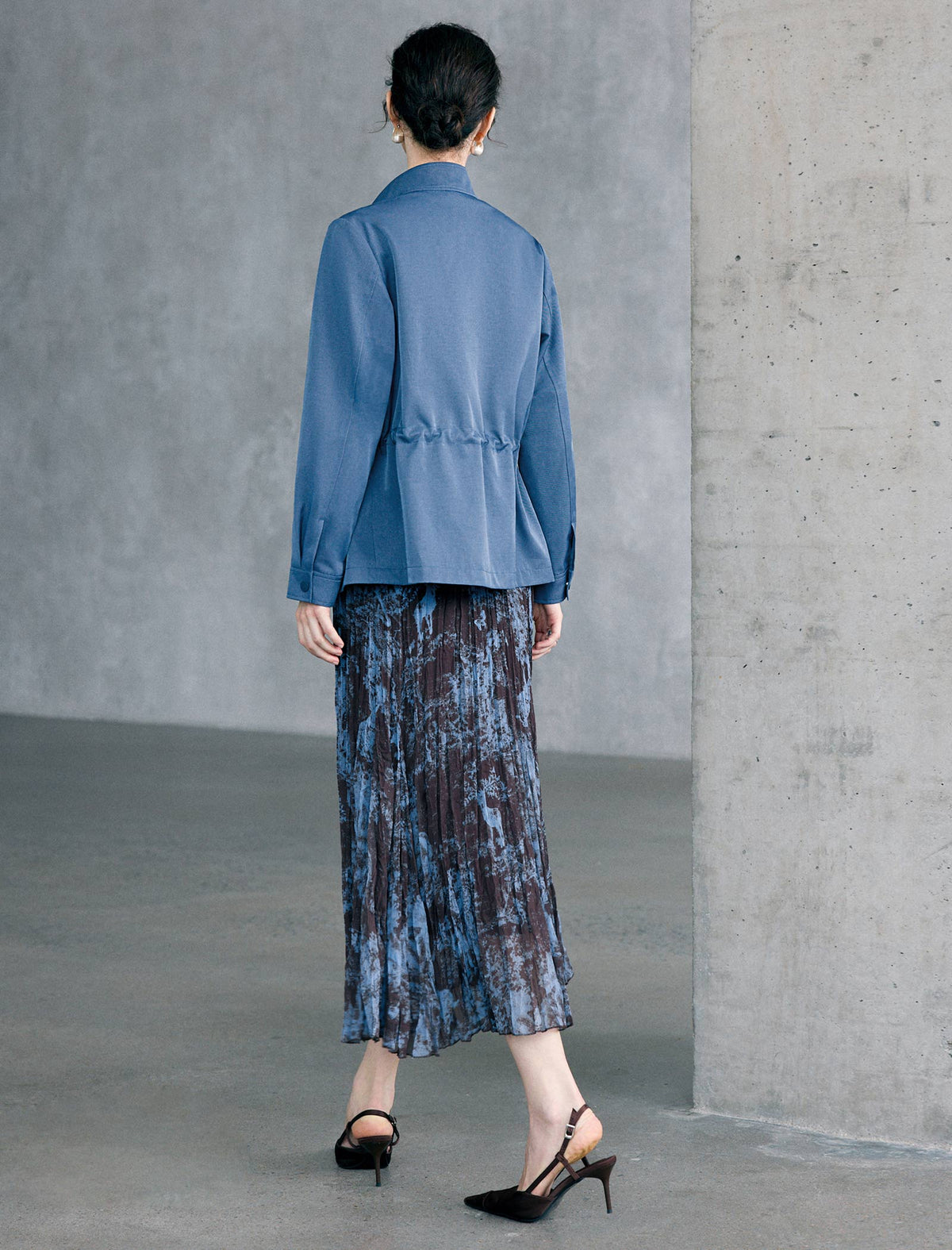 Vintage Printed Pleated Midi A Line Skirt