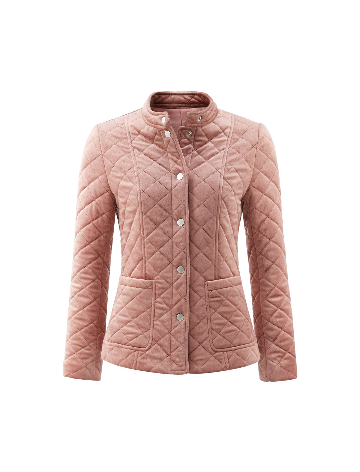 Velvet-Trim Stand-Collar Snap-Front Pocket Padded Coat