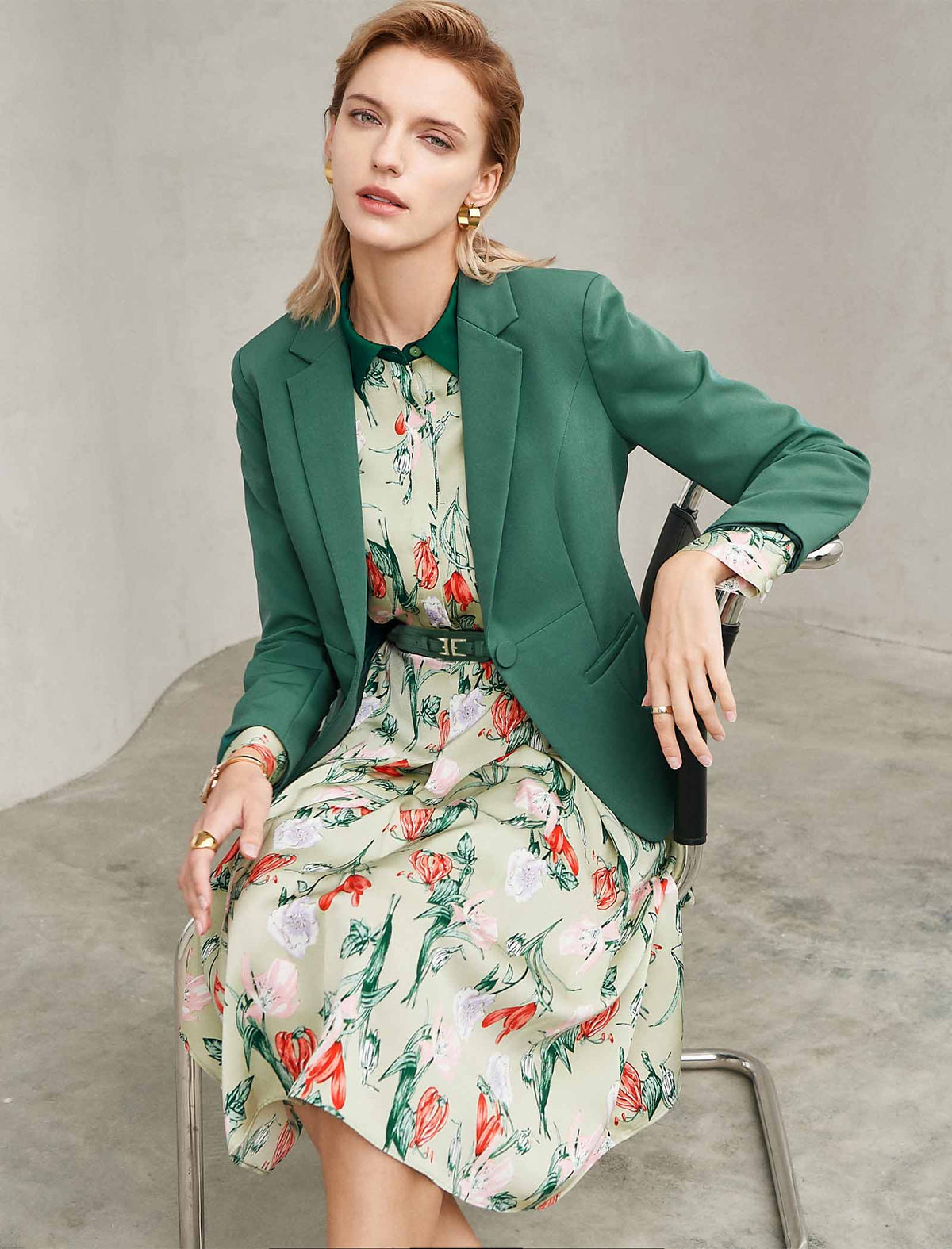 Floral Print Contrast Collar Shirt Dress