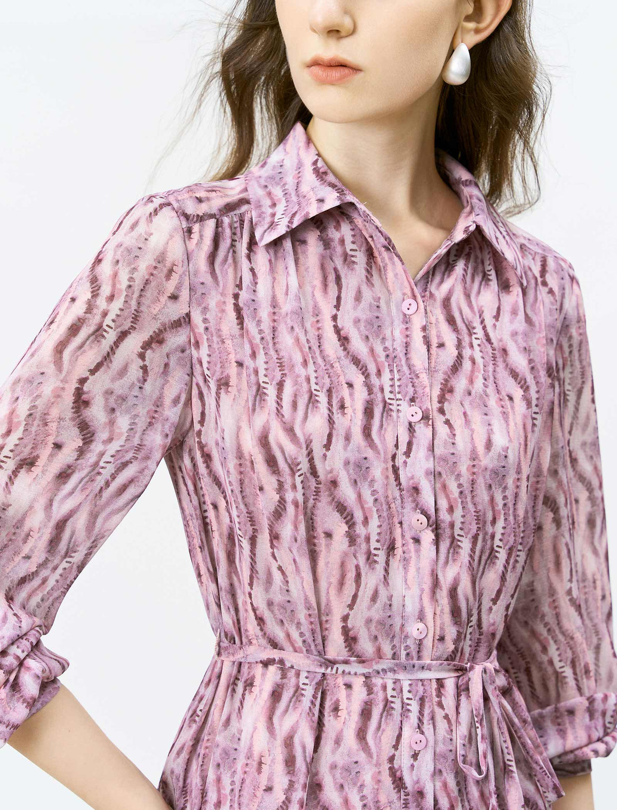 Mauve Pink Watercolor Print Midi Dress