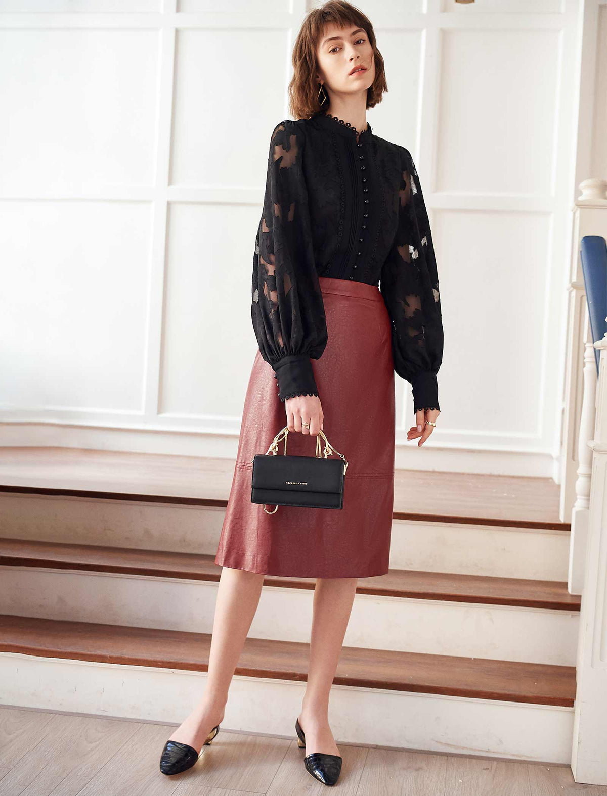 Black Lace Detailed Sheer Blouse